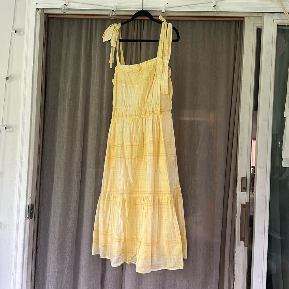 Tiered Yellow Plaid Dress with Ties